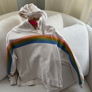 Hanna Andersson Cream Hoodie with Rainbow Stripes